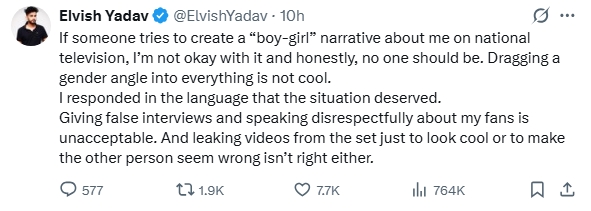 Elvish Yadav Tweet